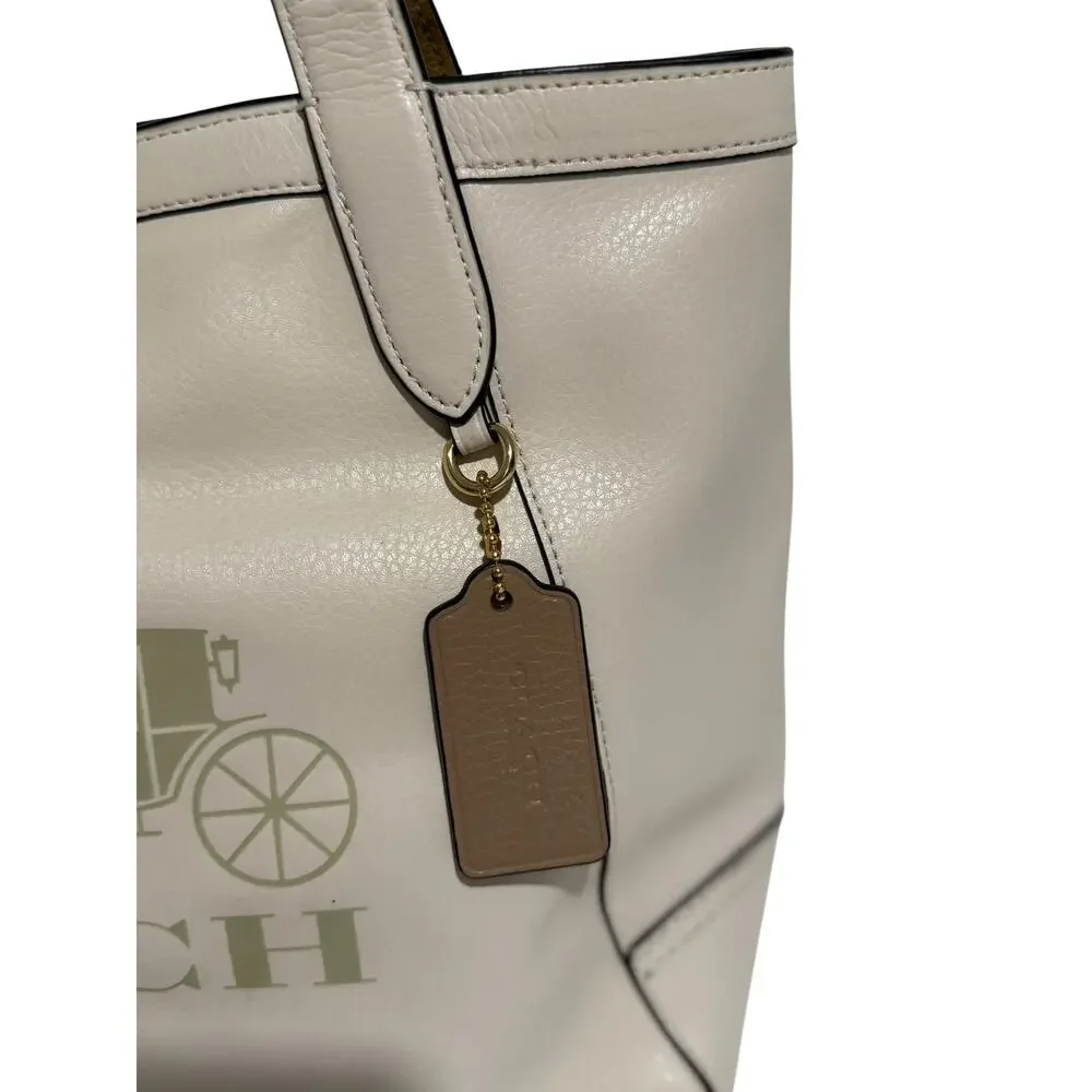 Coach Cream Leather Tote with Signature Horse & Carriage Logo